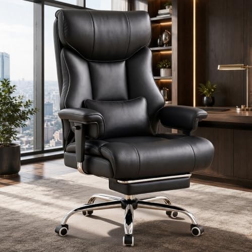 COMHOMA Big and Tall Office Chair,Heavy Duty Gaming Chair with Foot Rest and Wide Pocket Spring Cushion Reclining Height Adjustable for Home Office Work, Comfy Pu Leather Black