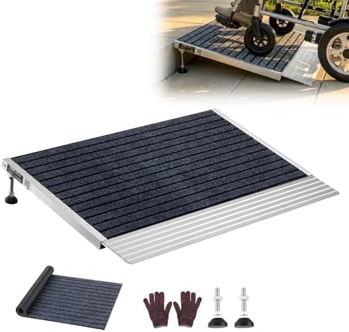 VEVOR Threshold Ramp for Doorways, 24 x 35.8 in, Platform Aluminum Wheelchair Ramp with Adjustable Height, Non-Slip Door Threshold Ramps, 800 lbs Load Capacity, for Home Steps, Wheelchairs, Walkers