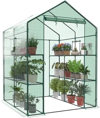 OLIXIS 56"x56"x77" Outdoor Greenhouse, with 2 Tier 8 Plant Shelves