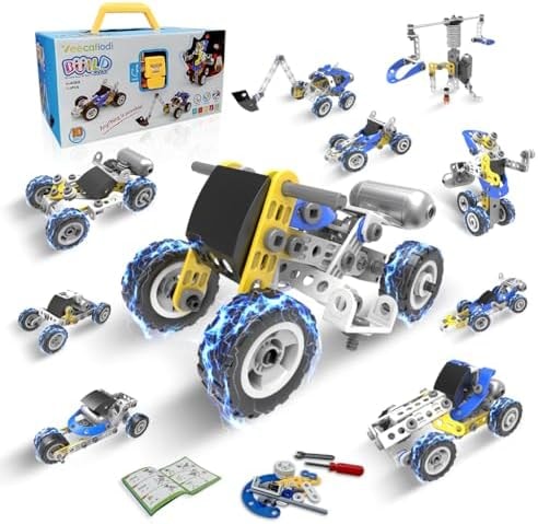 10 in 1 STEM Toys for 5 Year Old Boy, Building Toys for Kids Ages 4-8 5-7 6-8, STEM Engineering Construction Kit with Electric Motor, Educational Science Gift for 5 Year Old Boys