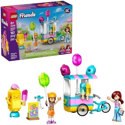 LEGO Friends Ice Cream & Balloon Stand Building Toy for Girls & Boys - Pretend Play Set for Kids, Ages 6+ - W/Liann & Paisley Minidolls & Accessories - Gift Idea for Birthdays - 42692