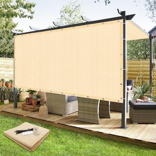KANAGAWA 90% Sun Shade Cloth 10'X 14' Outdoor Pergola Shade Cover Canopy with Grommets UV Block Privacy Screen for Patio, Backyards, Outdoor, Carport, Garden, Wheat