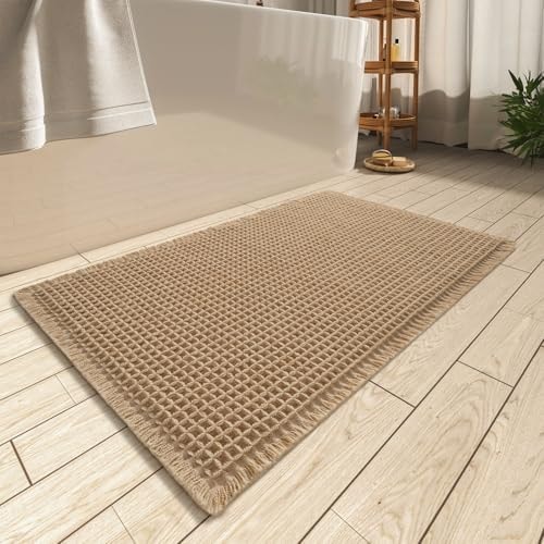 Upgraded Waffle Bath Mat Ultra Absorbent Non Slip Bathroom Mat, 17" x 24"