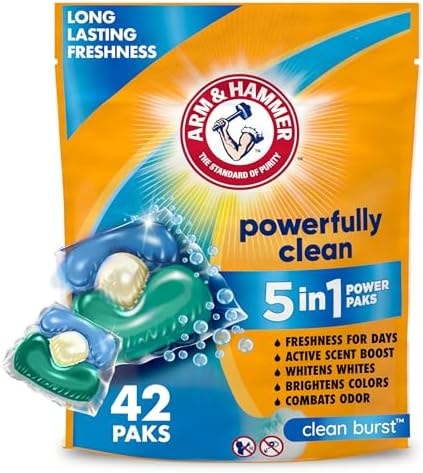 ARM & HAMMER Clean Burst 5-in-1 Laundry Detergent Power Paks, 42 Count