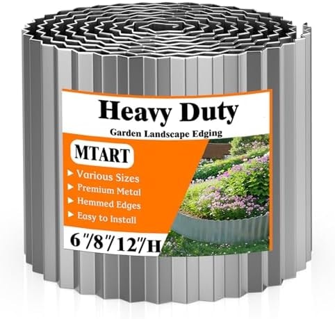 MTART Metal Garden Edging for Landscaping, Sturdy Corrugated Edging Border for DIY Flower Bed, Lawn and Landscape Edging (Silver, 6"×40Ft)