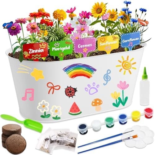 Paint & Plant Kids Gardening Set with 5 Flower Seeds, Arts and Crafts for Kids Ages 4-12, Science STEM Toys for Toddler Education, Birthday Gifts Ideas for Girls & Boys 4 5 6 7 8 9 10 11 12 Year Old