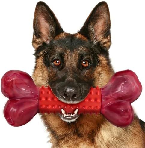 Apasiri Tough Dog Toys for Aggressive Chewers: Beef Flavored Long Lasting Dog Bones for Large Dogs, Indestructible Dog Chew Toys to Keep Them Busy, Large Dog Toys for Medium & Large Breed, Red