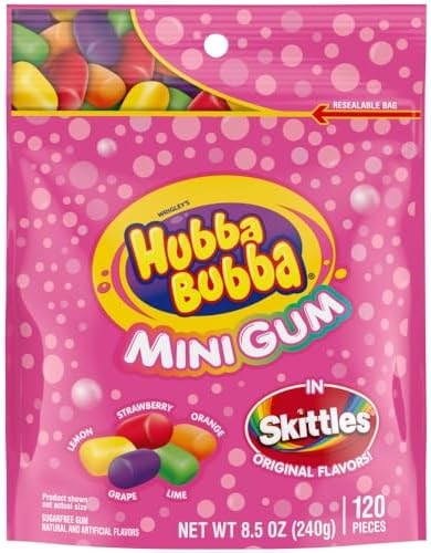 HUBBA BUBBA Minis SKITTLES Sugar Free Gum Packs Bubble Gum Candy Bulk 8Pk