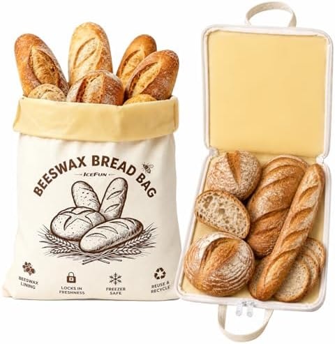 ICEFUN Wide-Opening U-Zipper Beeswax Bread Bag 2 Pack