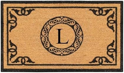 A1HC Natural Coir Monogrammed Doormat for Outside Entrance, Anti-Shed Treated Mats, Heavy Duty Durable EntryMat, Easy to Clean Front Door Mat - L, 24" X 39"