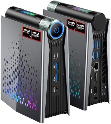 ACEMAGICIAN S3A Mini PC Windows 11 Pro, Ryzen 7 H 255(up to 4.9GHz), 16GB LPDDR5 512GB NVME PCIe4.0 SSD Computer with Radeon 780M Graphics, RGB Lights 3 Modes Small Desktop for Business Home Office