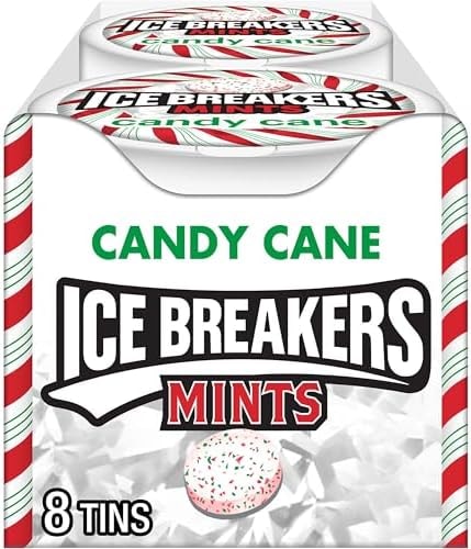 ICE BREAKERS Candy Cane, Christmas Stocking Stuffer Sugar Free Breath Mints Tins, 1.5 oz (8 Count)