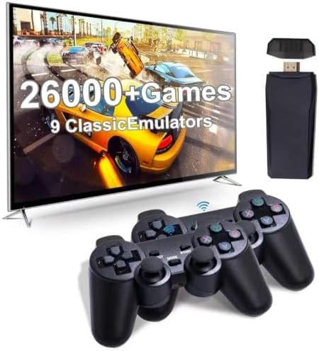 Retro Game Console, Wireless Retro Console, Plug & Play Video TV with 26000+ Built-in Games, 4K HDMI Output, and 2.4GHz Wireless Controller, 9 Classic Emulators