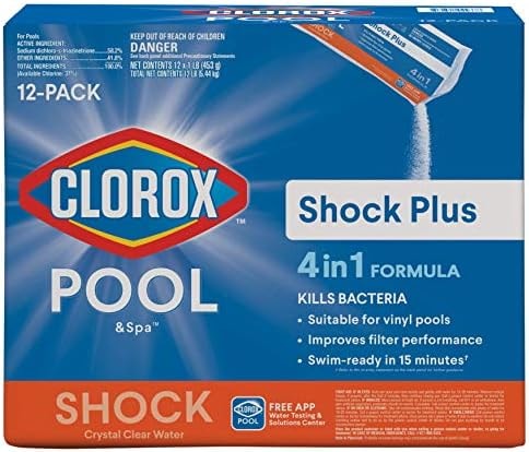 Clorox® Pool&Spa™ Shock Plus, for Crystal Clear Swimming Pool Water, Swim-ready in 15 minutes, Suitable for vinyl pools 12 Count (Pack of 1)