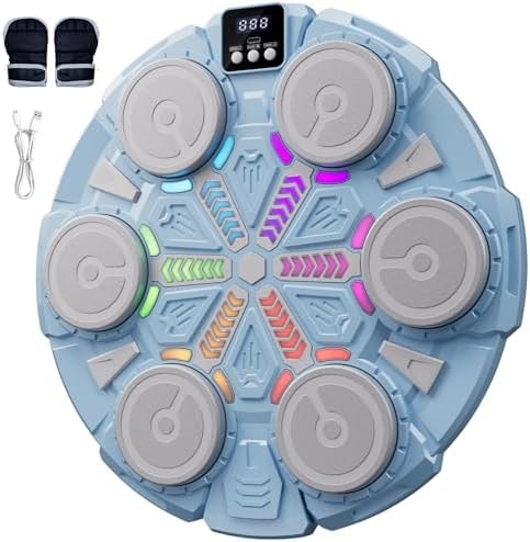 Aucoza Music Boxing Machine, Smart Music Punching Machine with Rhythm Lights & Boxing Gloves, Wall Mounted Boxing Training Equipment, Sport Toy Gift for Kids Adults Teen Boys (Blue)