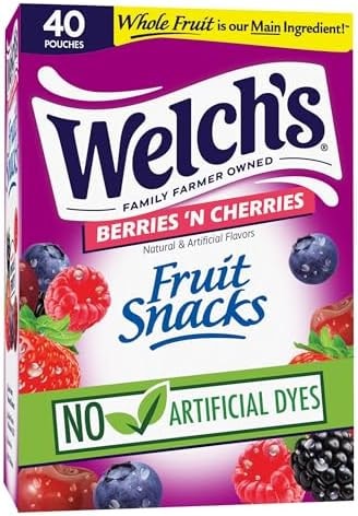 Welch's Fruit Snacks, Berries 'N Cherries, Kids Snacks, 0.8 oz, 40 Ct