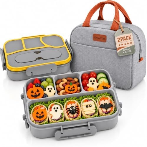 Lunch Box Set Bento Box, 4-Compartment Lunch Containers,High Capacity Lunch Tote Bags for Work, Travel, Outdoor (Grey)