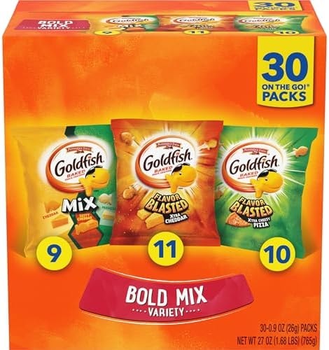 Goldfish Bold Mix Variety Pack Snack Crackers, 1 oz Snack Packs, 30 Ct Box