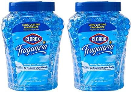 Clorox Fraganzia Crystal Beads Air Freshener Twin Pack, Long Lasting Room Deodorizer and Odor Eliminator Gel Beads for Home, Car, or Office, Morning Sky Scent, 24 Fl Oz