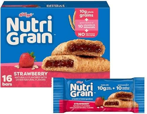 Nutri-Grain Breakfast Bars, Made with 10g Whole Grains, Snack Bars, Strawberry, 20.8oz Box (16 Bars)