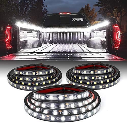 Xprite 3PCS 60" Inch White LED Truck Bed Lights Strip Kit, Pickup Under Body Bed Decoration Lighting Bar for Cargo Trucks Vans SUV RV Boat, with On/Off Switch
