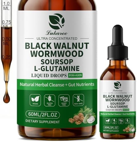Lukaree 2 Pack Wormwood Black Walnut Drops- Gut Support with L-Glutamine