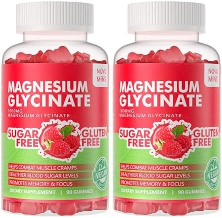 180 CT Magnesium Glycinate Gummies 1000mg - Sugar Free Magnesium Potassium Supplement with Vitamin D, B6, CoQ10 for Calm Mood & Sleep Support - 180 Raspberry Gummies