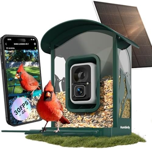 Humbirdy-Bird Feeder with Camera, 8MP/4K Ultra HD Video & Photo with 30fps Live View, 10x Slow Motion, No Subscription, AI Identify,Solar Powered, 2.4G/5G Wi-Fi, Durable Metal, Bird Lover Gift