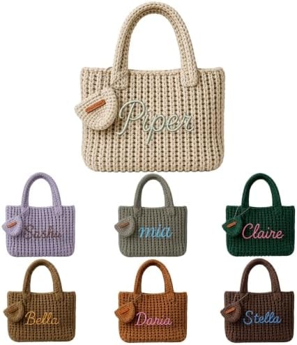 Custom Embroidered Name Crochet Tote Bag - Handmade Knitted Handbag for Women, Vintage Woven Purse for Brunch, Art Shows, Date Nights & Weekend Strolls