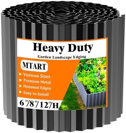 MTART Corrugated Metal Edging for Landscaping, Sturdy Garden Edging Border for Flower Bed, Lawn and Landscape Edging (Black, 6"×40Ft)