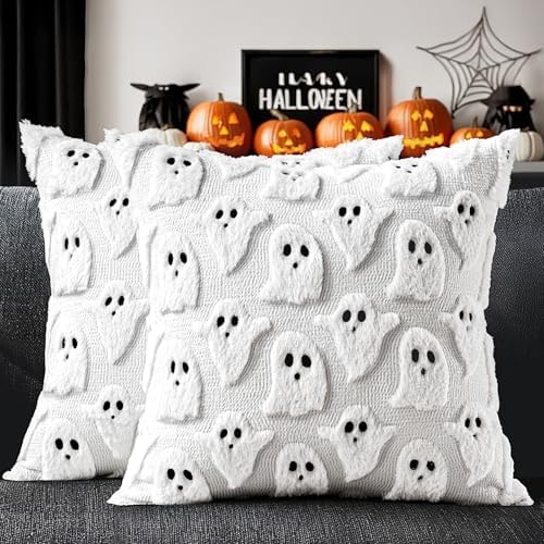 MIULEE White Halloween Pillow Covers Cute Ghost Decor Set of 2 18x18