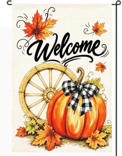 Fall Garden Flag 12x18 Inch, Double Sided Welcome Pumpkin Farmhouse Decor