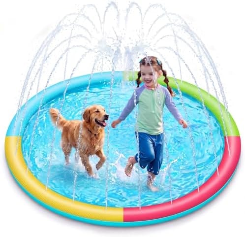 SLOOSH 60" Non-Slip Splash Pad Sprinkler - Outdoor Water Play Toys Backyard Fountain Mat for Toddlers Kids Dogs, Thickened Sprinkler Outside Pool Party Durable for Girls Boys Pets (60in, Multicolor)