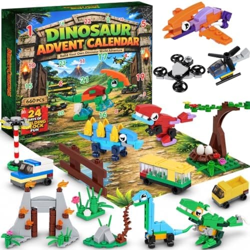 Dinosaur Advent Calendar 2026 for Kids, 24 Day Building Block Countdown Set