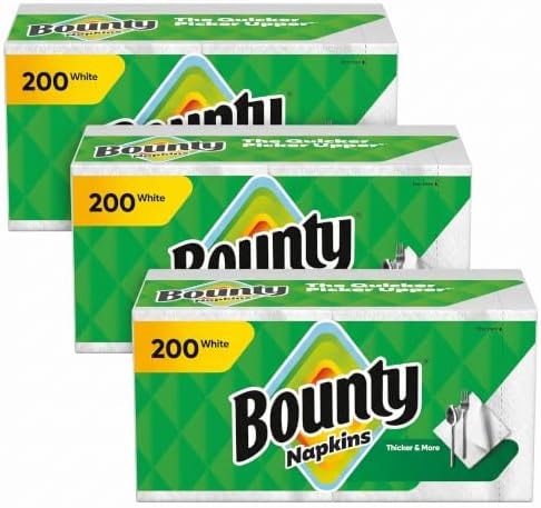 Bounty Paper Napkins, White, Packaging may vary, 200 Count (Pack of 3)