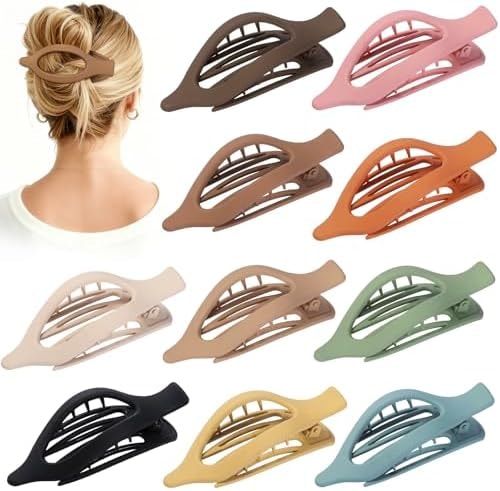 Sisiaipu 10 Pcs Flat Hair Clips for Women French Concord Claw Clips for Thick and Thin Hair Claw Clips Duck Billed Barrettes Hair Accessories for Women and Girls (Brown Light Colorful)