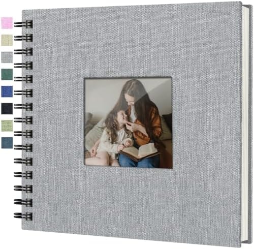Popotop Linen Scrapbook Photo Album, 8x8in 60Pages DIY Hardcover Kraft Blank Memory Book with Personalized Display Picture Window for Family, Wedding, Guest Book, Anniversary, Baby, Travel, Christmas