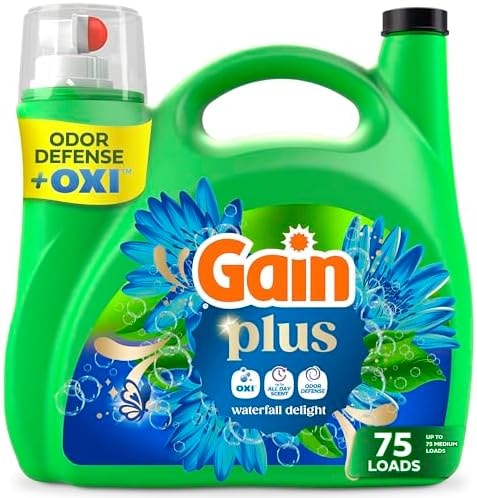 Gain Plus Liquid Laundry Detergent, Cleaner, Fresher, Now with Oxi, Waterfall Delight Scent, 99 fl oz, 75 Loads