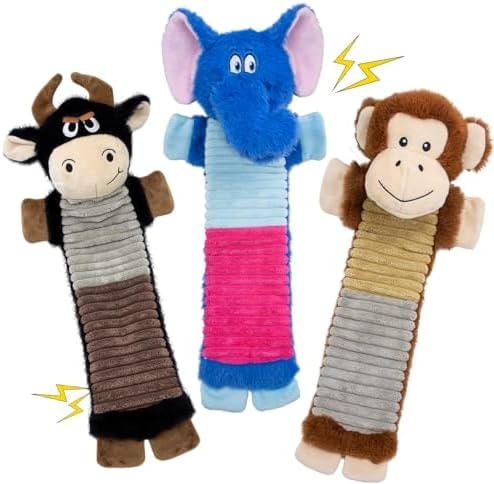 No Stuffing 3 Pack Dog Squeaky Toys, Chew with Crinkle to Large Puppy