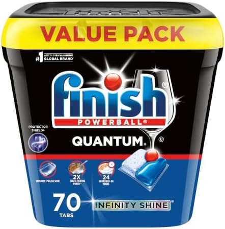 Finish Quantum Infinity Shine Dishwasher Pods, No Pre-Rinse Dishwasher Detergent Soap Removes 24HR Dried-On Stain and Grease, Leaving a Virtually Spotless Shine, 70 Count