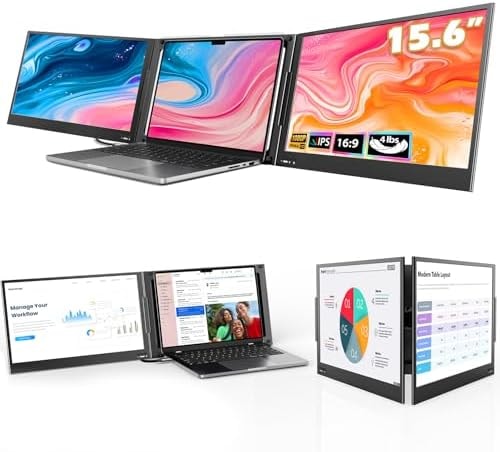 QQH Laptop Screen Extender, 15.6" Triple Portable Monitor with Ultra-Slim FHD IPS Display, One Cable USB-C Monitor Extender Compatible with MacOS, Windows, Android for 12-16" Laptop (Driver Need)