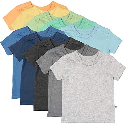 HonestBaby 10-Pack Short Sleeve T-Shirts Baby, Toddler, Little Kids, Boys, Girls, Unisex, Rainbow Boy, 3-6 Months