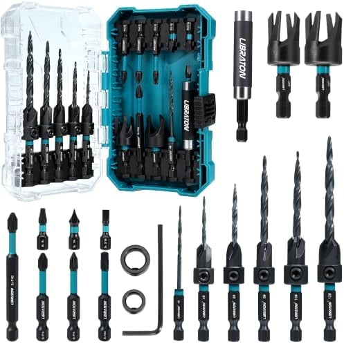 LIBRATON Countersink Drill Bit Set, 19PCS Tapered Wood Drill Bit Set