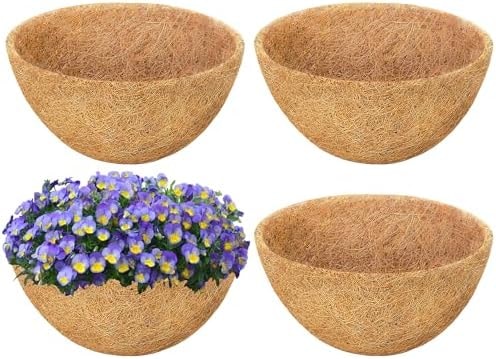 Sunwinx 4 Pack 18 Inch Round Coconut Liners for Planters- Natural Hanging Basket Coco Coir Liners Replacement, Coconut Fiber Liner for Outdoor Garden Plants, Flower Pot, Vegetables, Fence, Decks