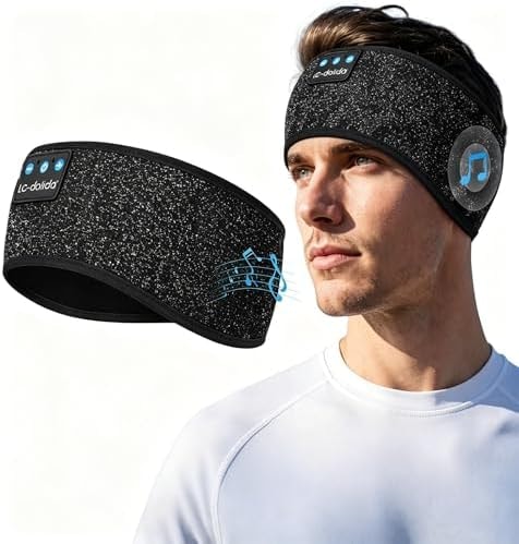 LC-dolida Sleep Headphones Bluetooth 5.4, Headband Headphones Earphones Wireless, Sleep Mask for Gifts,Workout,Jogging,Yoga(Taupe)