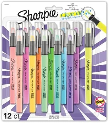 Sharpie Clear View Highlighters, With See-Through Chisel Tip, Assorted Colors, 12 Count - School, Teacher, Office Supplies