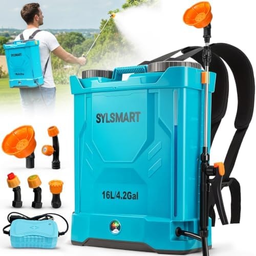 Sylsmart 4.2 Gallon Battery Powered Backpack Sprayer, Electric Weed Sprayer for Lawn & Garden, 0-120 PSI Adjustable Pressure Sprayer for Fertilizer with Voltage Display, Battery & Charger Included