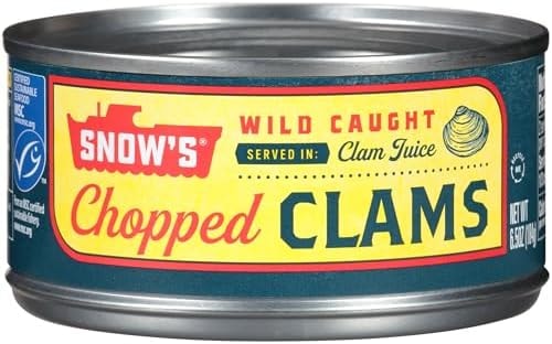 Snow's Wild Caught Chopped Clams Canned, 6.5 oz Can (Pack of 1) - 5g Protein Per Serving - Keto Friendly, 99% Fat Free