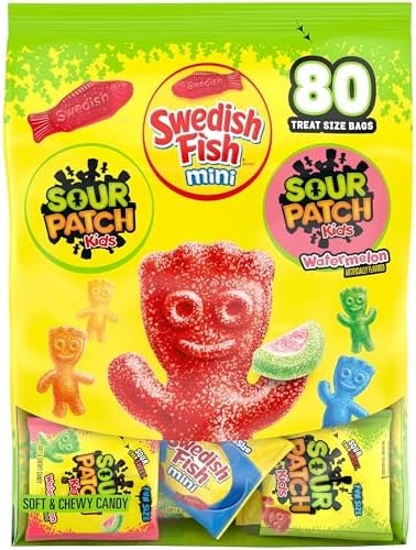 SOUR PATCH KIDS & SWEDISH FISH Mini Soft & Chewy Candy Variety Pack, 80 ct