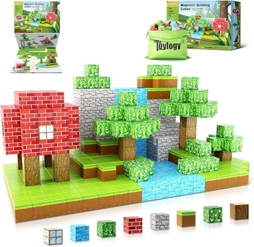 Large Magnetic Blocks 1 inch Magnetic Building Blocks for Kids Age 3-5 5-7 6-8, Magnet Learning Sensory Toys, Game Inspired Building Craft, Holiday Toys Easter Gifts, Mine Magnet World Stacking Cubes